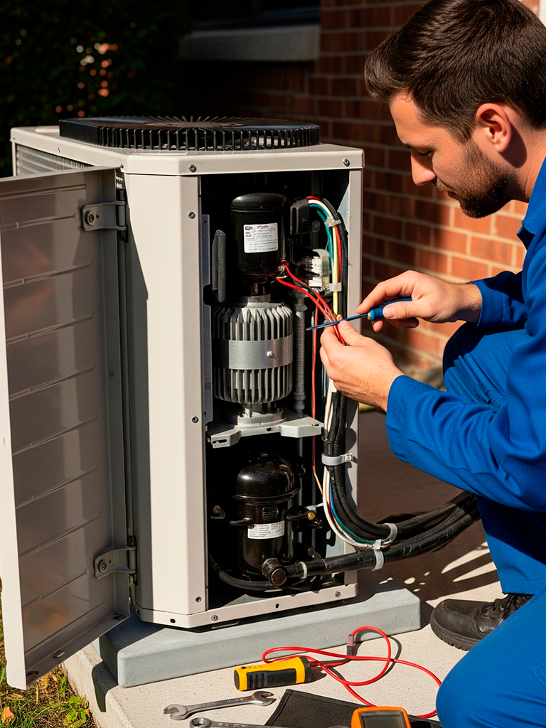 a tecnichian repairing an hvac